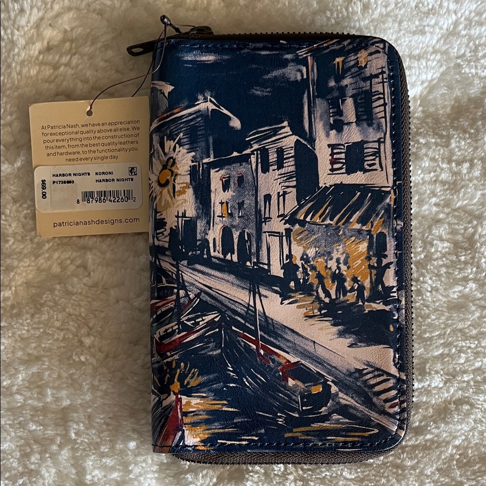 Patricia Nash Harbor Nights Zip Wallet in Navy, Cream & Rust Accents NWT